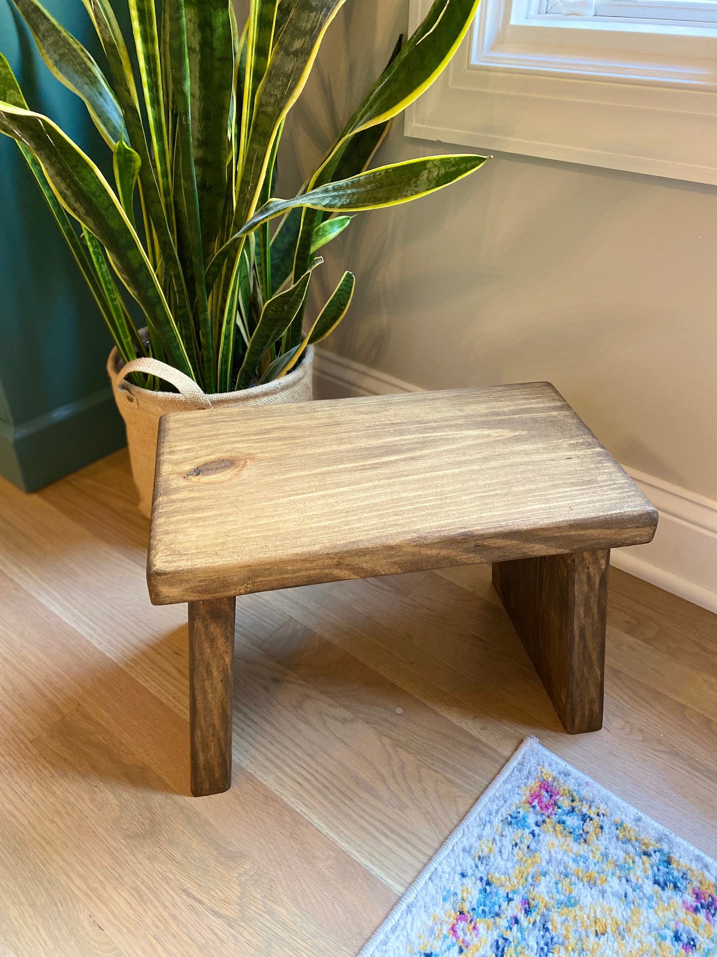 Hand made farmhouse stool | Step stool | Decorative furniture | Wood Stool | Sitting bench | Adult or children | Kitchen stool | Foot stool