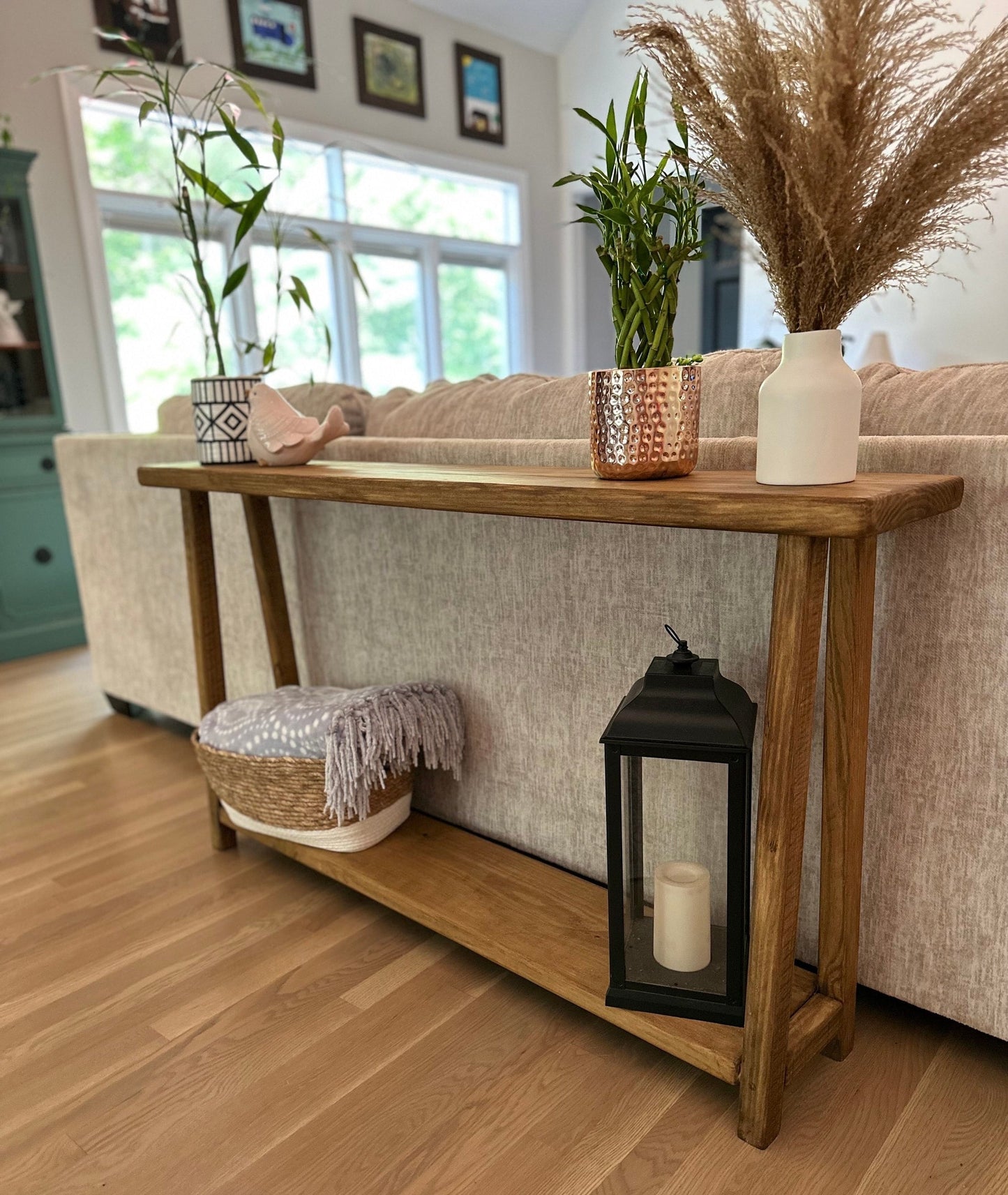 Sofa Table With Charging Outlets | Console Table | Entryway Table | Farmhouse Table | Accent Furniture | Skinny Table | Shelf Table | Foyer