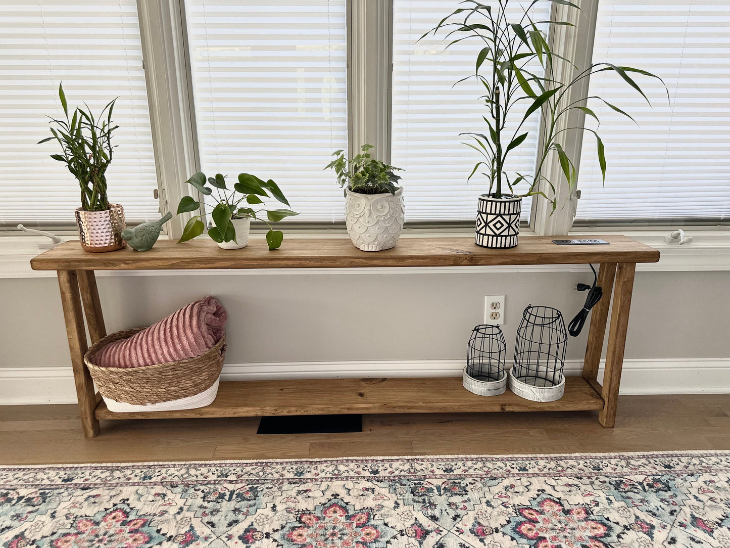 Sofa Table With Charging Outlets | Console Table | Entryway Table | Farmhouse Table | Accent Furniture | Skinny Table | Shelf Table | Foyer