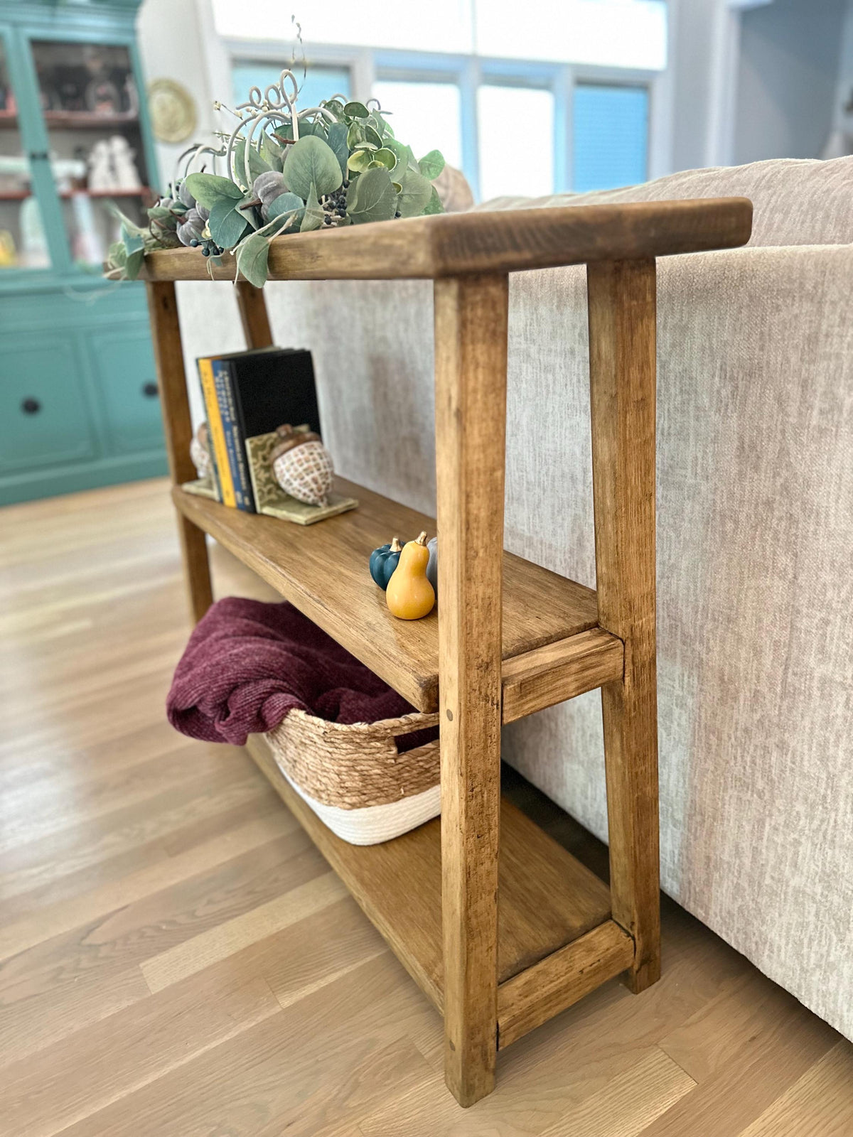 Sofa Table | Console Table | Entryway Table | Three Tier Table | Accent Furniture | Narrow | Reclaimed Look | Foyer | Customizable | Shelf