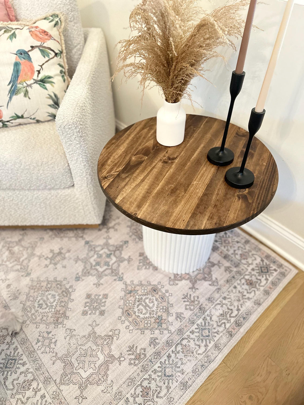 Coffee Table | End Table | Living Room | Furniture | Solid Wood | Fluted Table | Round Table | Customize | Ribbed Base | Pedestal Table |