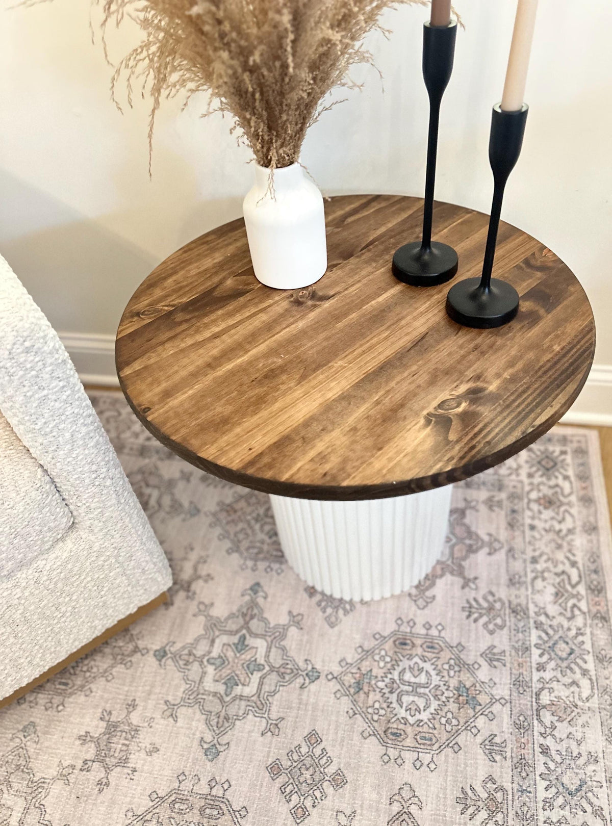 Coffee Table | End Table | Living Room | Furniture | Solid Wood | Fluted Table | Round Table | Customize | Ribbed Base | Pedestal Table |