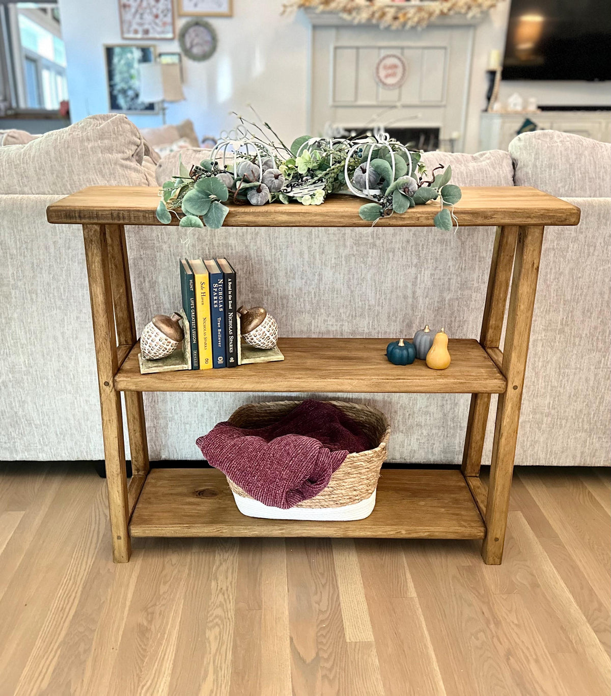 Sofa Table | Console Table | Entryway Table | Three Tier Table | Accent Furniture | Narrow | Reclaimed Look | Foyer | Customizable | Shelf
