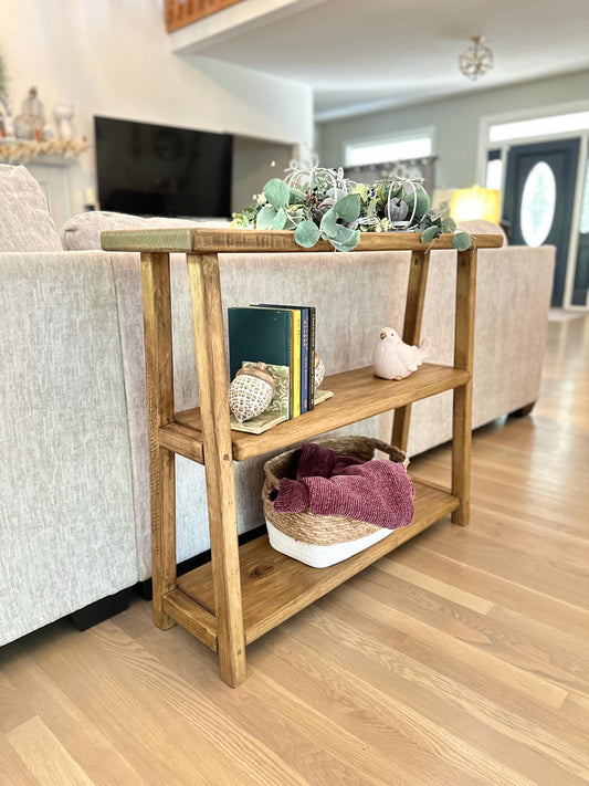 Sofa Table | Console Table | Entryway Table | Three Tier Table | Accent Furniture | Narrow | Reclaimed Look | Foyer | Customizable | Shelf