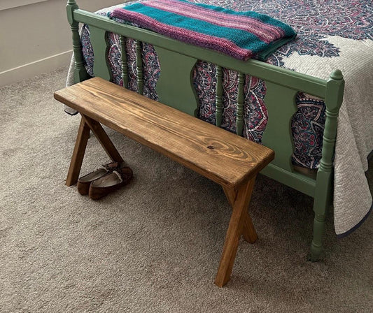 Handmade Farmhouse Bench | Rustic | Home decor | End of Bed Bench | Entryway | Porch Bench | Patio Bench | Bedroom | Primitive | Wood |