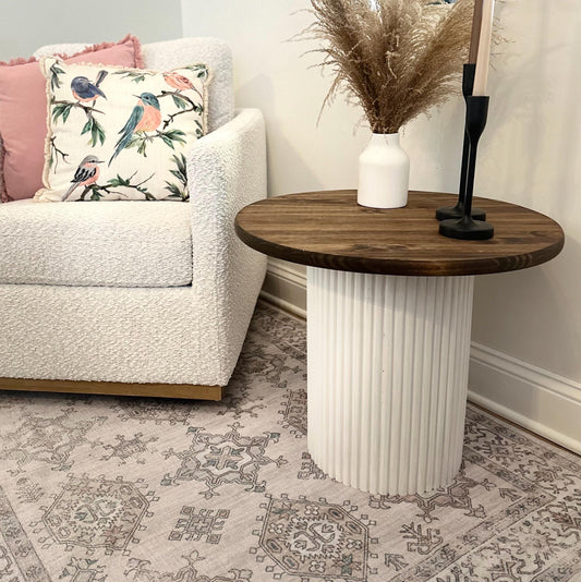 Coffee Table | End Table | Living Room | Furniture | Solid Wood | Fluted Table | Round Table | Customize | Ribbed Base | Pedestal Table |